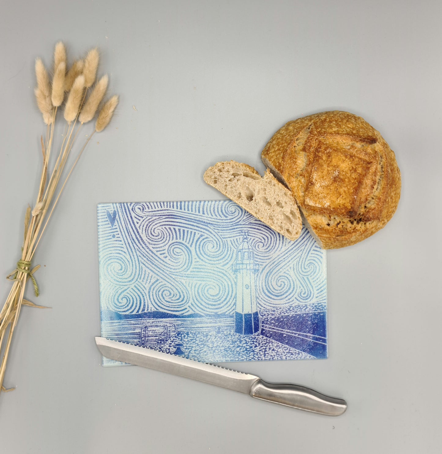 Glass worktop savers with lino print designs