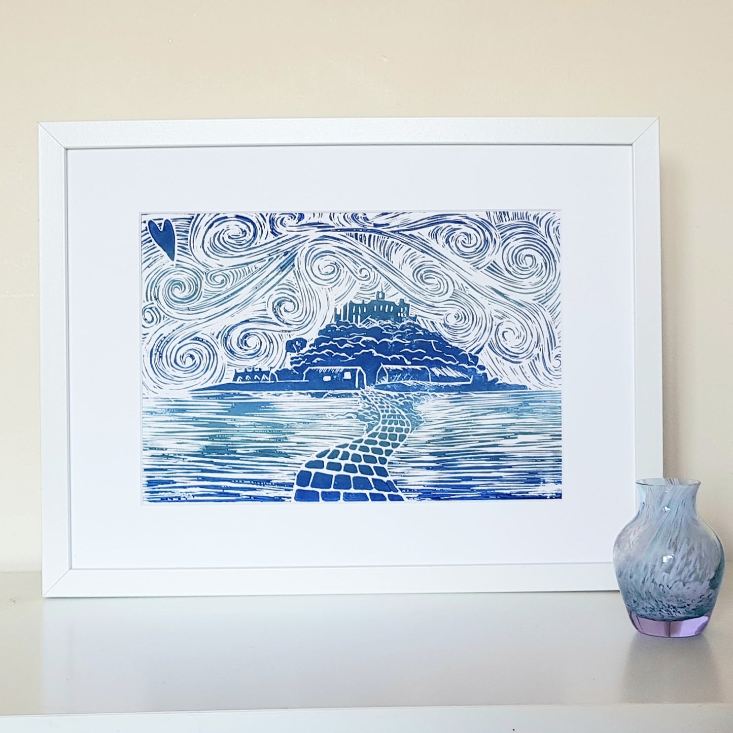 A4 Original Lino print St Michael's Mount