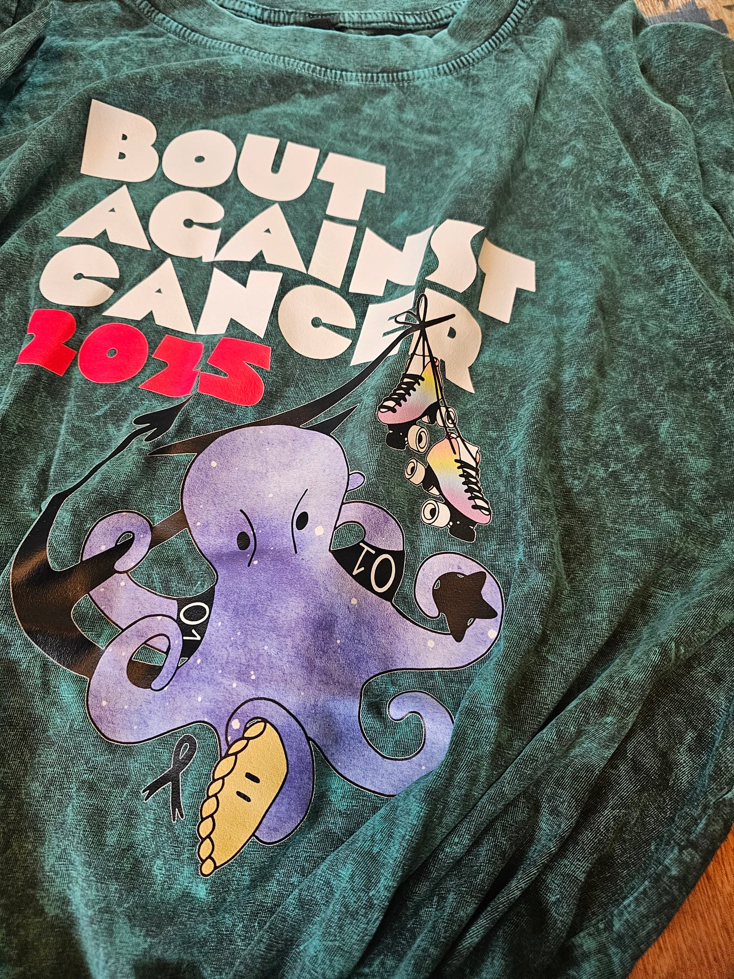 Limited Edition Bout Against Cancer 2025 teal tie dye tee shirt
