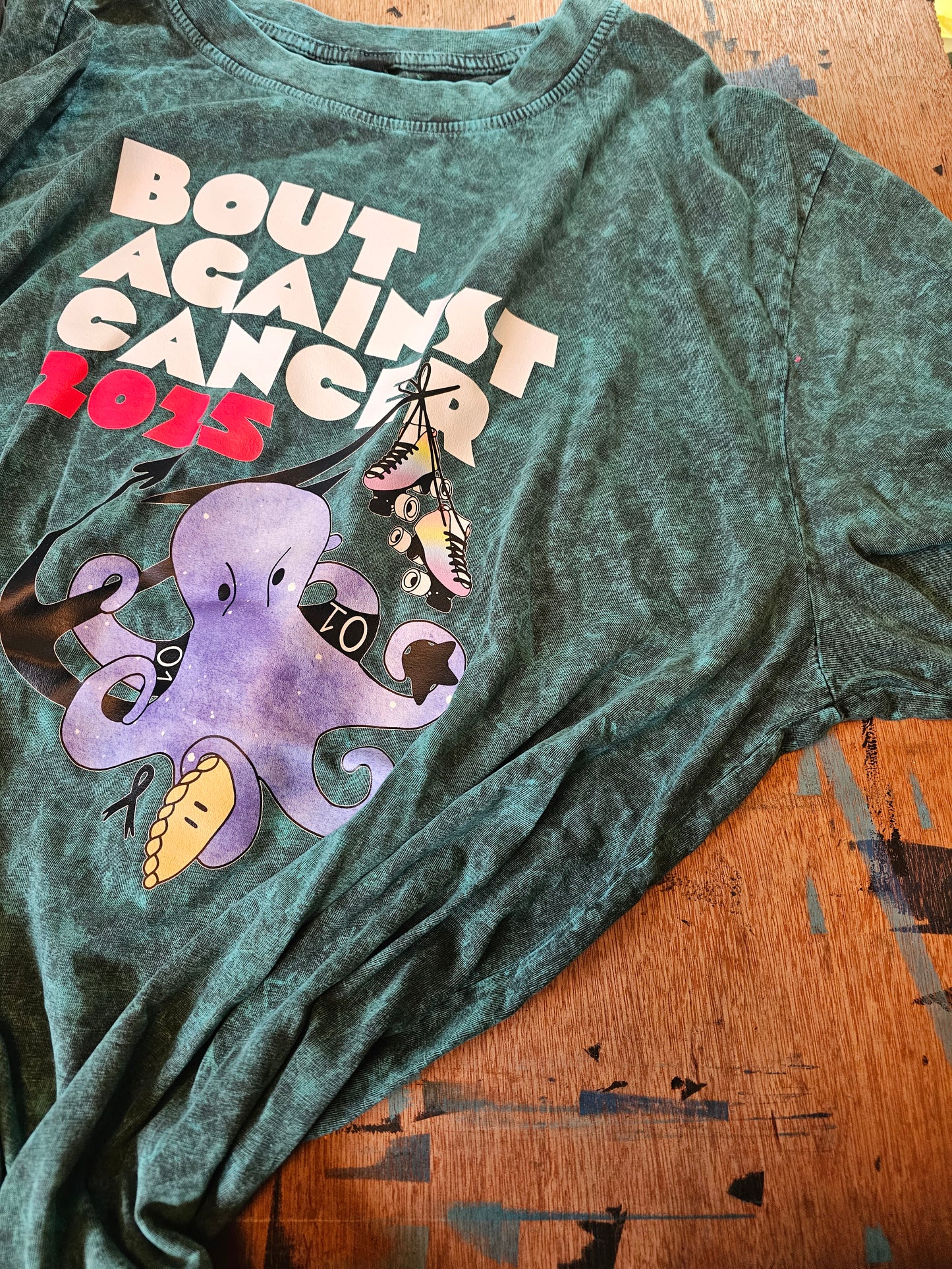 Limited Edition Bout Against Cancer 2025 teal tie dye tee shirt