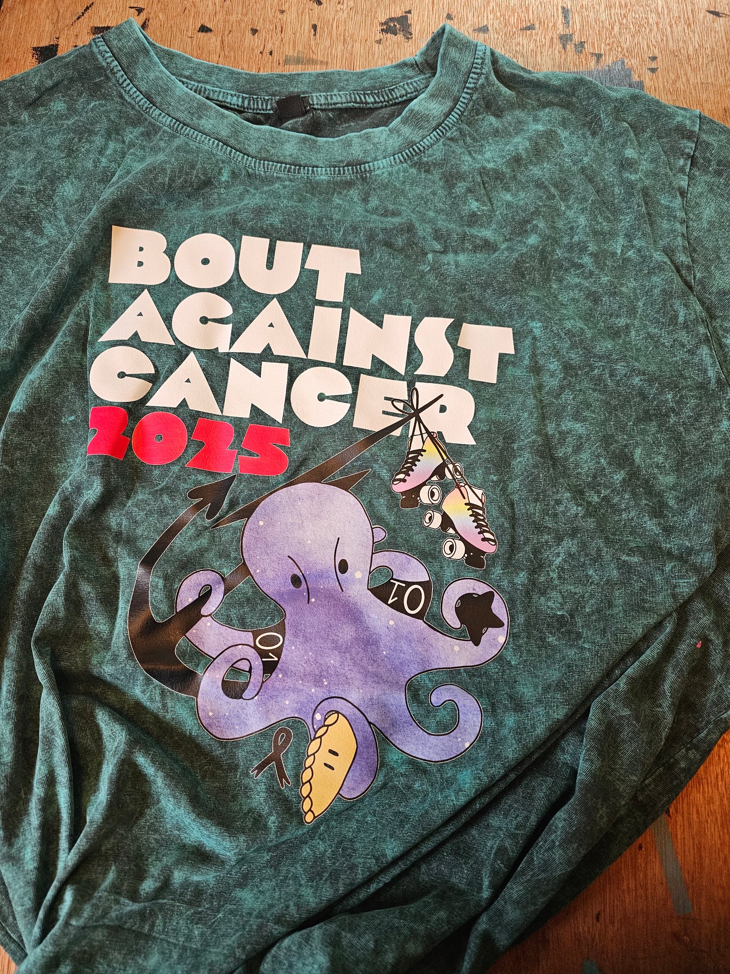 Limited Edition Bout Against Cancer 2025 teal tie dye tee shirt