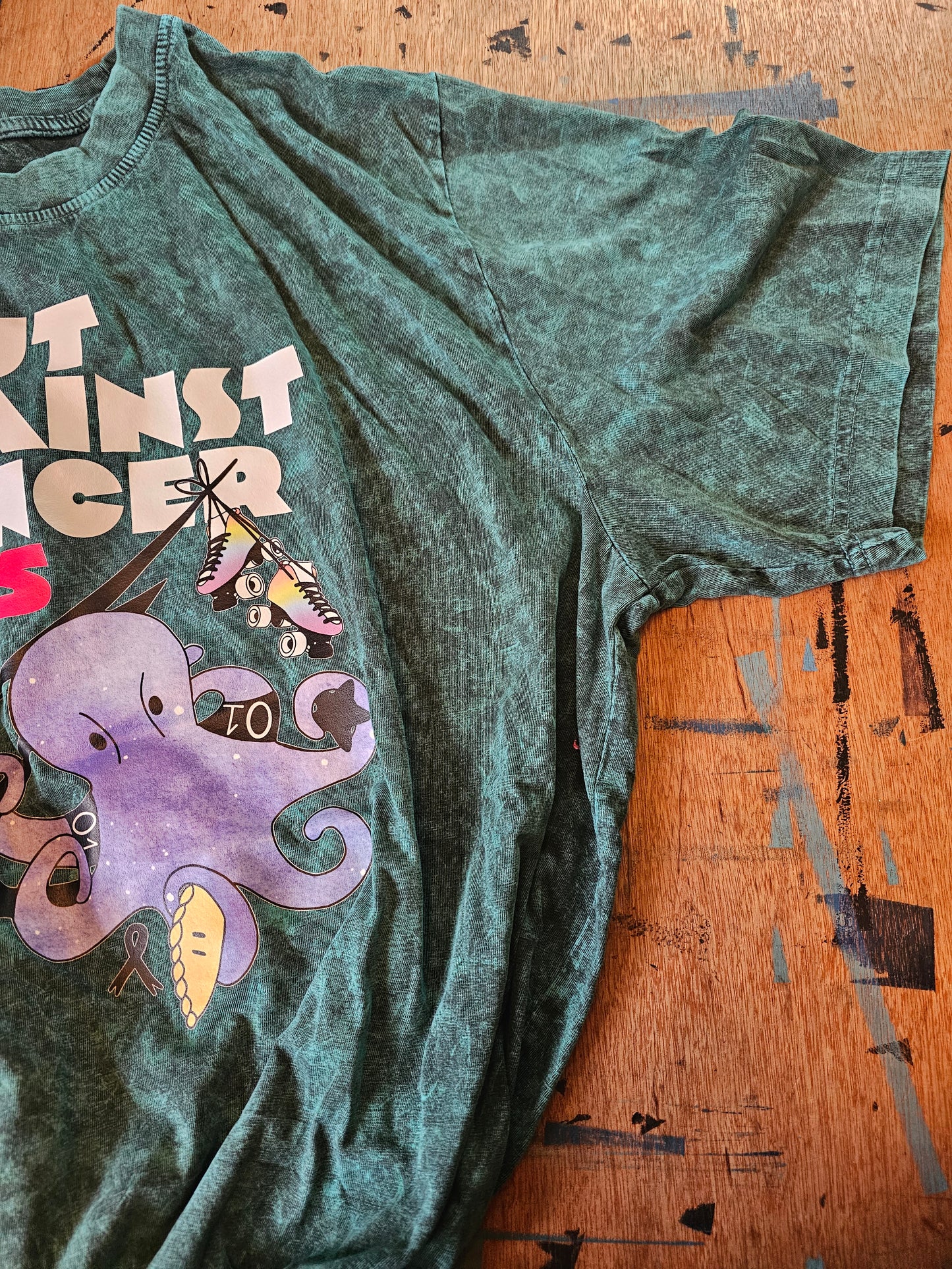 Limited Edition Bout Against Cancer 2025 teal tie dye tee shirt