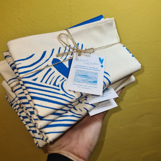 Godrevy tea towel from lino print design